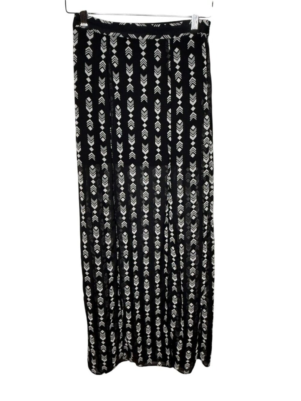 Forever 21 XS Black White Geometric Sheer Maxi Skirt Double Slit Boho Y2k